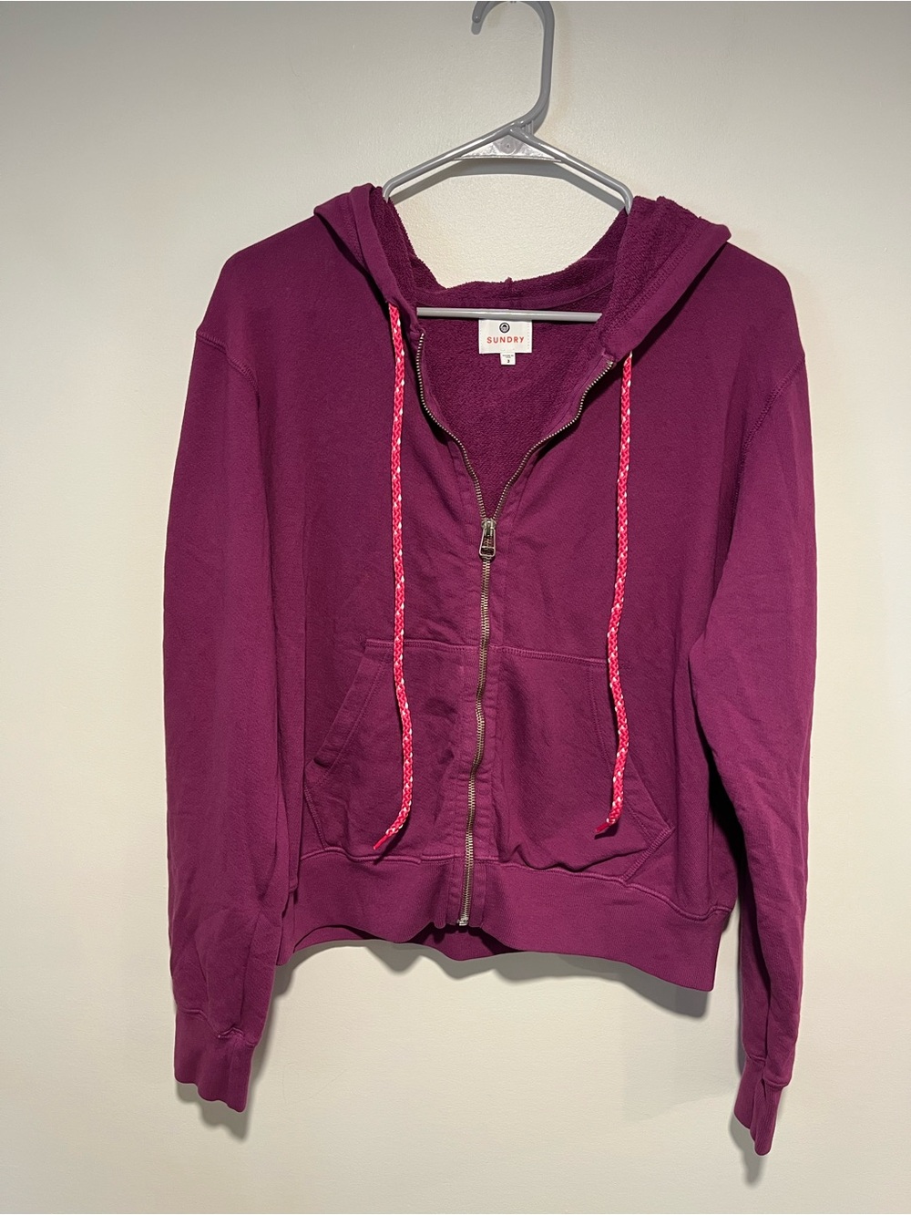 Sundry Raspberry Zip Hoodie with Drawstring - Picture 2 of 6
